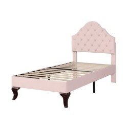 Lit 90 X 200 cm En Velours Rose Avec Tête De Lit Et Sommier