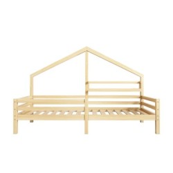 Lit Enfant Maison 90x200 Cm, Avec Étagère En Forme De Cheminée, Bois