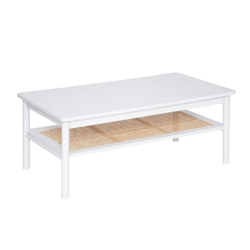 Table basse "Cabras" Bois blanc, Rotin, 110x60 cm