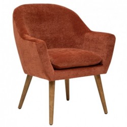 Fauteuil Velours, pieds en hévéa, ambre