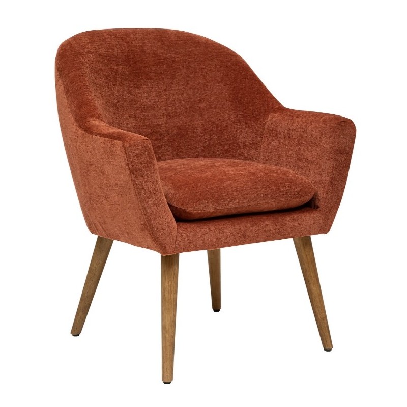 Fauteuil Velours, pieds en hévéa, ambre