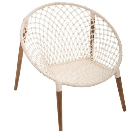 Fauteuil "Raina" Teck, Tressé coton blanc