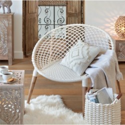 Fauteuil "Raina" Teck, Tressé coton blanc